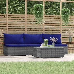 vidaXL 4 pcs conjunto lounge de jardim c/ almofadões vime PE cinzento
