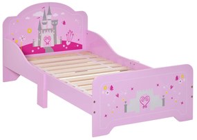 Cama Infantil acima de 3 Anos Cama para Crianças de Madeira com Barreira de Proteção Carga Máx. 50kg 143x73x60cm Rosa