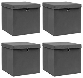 Caixas de arrumação com tampas 4 pcs 32x32x32 cm tecido cinza