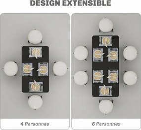 Mesa de jantar extensível para 4 a 6 pessoas 120 a 160 cm (CADEIRAS NÃO INCLUIDAS), com pés em aço, para espaços pequenos, sala de jantar, preta