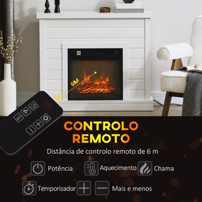 Lareira Elétrica 1800W com Efeito de Chama Realista Controlo Remoto Te