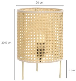 Candeeiro de Mesa Candeeiro de Mesa de Cabeceira Lâmpada E27 Máx. 40W com Ecrã de Vime Sintético Tecido a Mão para Dormitório Escritório Ø20x30,5cm Na