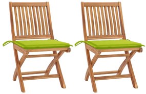 vidaXL Cadeiras jardim c/ almofadões verde brilhante 2 pcs teca maciça