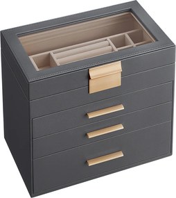 Caixa para joias com 4 níveis 15,3 x 25,1 x 21,5 cm cinzento-dourado
