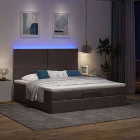 Estrutura de cama otomana com colchão tecido castanho escuro