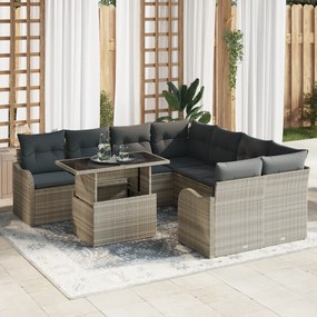 Conjunto de Sofá de Jardim vidaXL de 9 Peças com Almofadas Cinza Claro