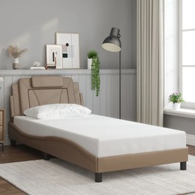 Estrutura cama cabeceira 100x200 cm couro artificial cappuccino