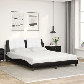 Cama com colchão 160x200 cm couro artificial preto e branco