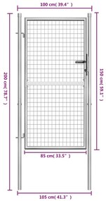 Portão de jardim em aço galvanizado 105x200 cm prateado