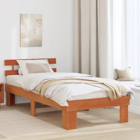 Estrado de Cama com Cabeceira Castanho Encerado 90x190 cm Madeira Maci