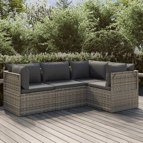 vidaXL 4 pcs conjunto lounge de jardim c/ almofadões vime PE cinzento