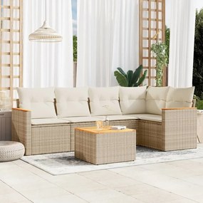 6 pcs conjunto de sofás p/ jardim com almofadões vime PE bege