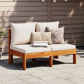vidaXL Sofá 2 lug. jardim s/ apoio braços c/ almofadões acácia maciça