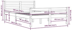 Estrutura de cama casal 135x190 cm madeira maciça castanho-mel