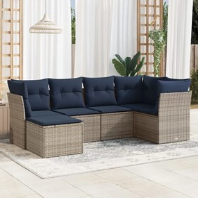 vidaXL 6 pcs conjunto sofás p/ jardim c/ almofadões vime PE cinzento
