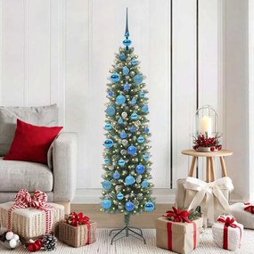 vidaXL Árvore Slim de Natal Artificial Verde e Branco 150 cm