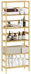 Estante de Bambu de 6 Níveis Prateleiras Ajustáveis para Espaços Pequenos Casa de Banho  Cozinha 60x26x161 cm Madeira