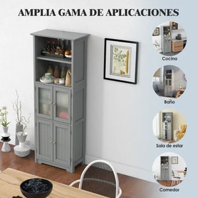 Móvel de Casa de Banho ou cozinha com 2 portas de gaveta, portas reguláveis, armário independente para sala, quarto, cozinha, 60 x 30 x 163 cm Cinzent