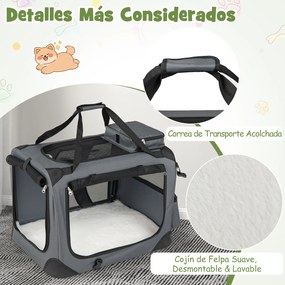 Transportadora dobrável tamanho S 61 x 43 x 43 cm para animais de estimação, com janelas de rede, 3 portas, cama felpuda e bolsos removíveis, para uso