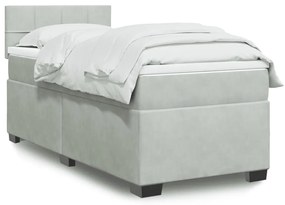 Cama com molas/colchão 90x200 cm veludo cinza-claro