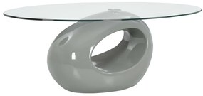 vidaXL Mesa de centro com tampo de vidro oval cinzento brilhante
