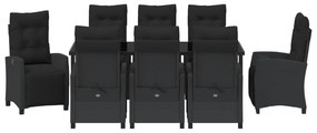 Conjunto de Jantar de Jardim 9 Peças Preto Rattan Poliéster