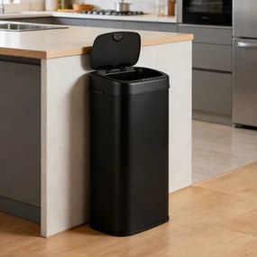 Caixote do lixo de 68 L com sensor de movimento infravermelho com tampa de dupla zona que permanece aberta e fecho suave Preto