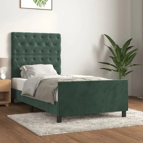 Estrutura de cama sem colchão 80x200 cm veludo verde-escuro