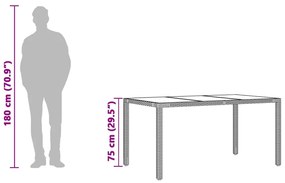 Mesa de jardim com tampo de vidro 150x90x75 cm vime PE castanho