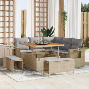 Conjunto de Sofá de Jardim de 8 Peças com Almofadas Bege Vime Acácia