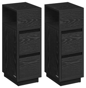 Conjunto de 2 mesas de cabeceira estreitas 30 x 25 x 65 cm com gavetas em preto ébano