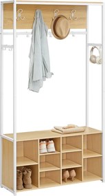 Armario entrada com cabide moderno com sapateira 32 x 100 x 180 cm e compartimentos abertos em cor de carvalho e branco