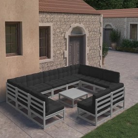 vidaXL 10 pcs conj. lounge de jardim + almofadões pinho maciço cinza