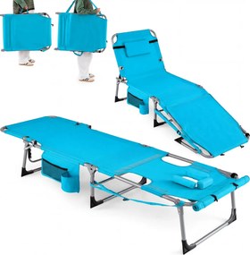 Conjunto de 2 Espreguiçadeiras de Praia Dobráveis, 166 x 60 x 35 cm, Encosto e Apoio para os Pés Ajustáveis, Azul