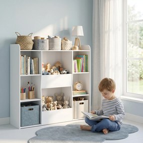 Móvel de arrumação infantil, estante infantil com 8 compartimentos e prateleira superior, 104 x 29 x 101,5 cm, branco