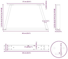 Pés para mesa de centro em V, 2 peças, preto, 60x(30-31,3) cm, aço