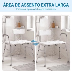 Banco de Duche de Transferência com Apoios de Braços e Encosto, Altura Ajustável em 10 Níveis, Suporta 136 kg