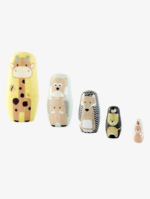 Agora -15%: Bonecas encaixáveis com animais, em madeira multicolor