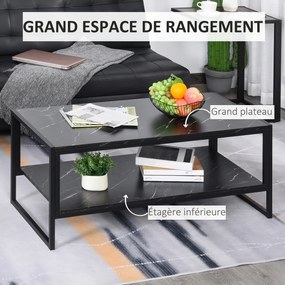 Mesa de centro de estilo moderno com 2 prateleiras 106 x 50 x 47 cm Preto
