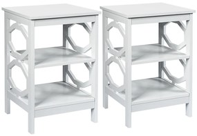 2 x Mesas de cabeceira 3 camadas decoração de mesa lateral em formato ômega mesa lateral para sofá quarto sala corredor 40 x 40 x 61 cm Branco