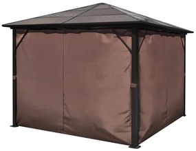 Gazebo com cortina 300 x 300 cm alumínio castanho