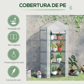 Estufa de Jardim com 4 Prateleiras e Cobertura de PE Estufa de Aço para Cultivo de Plantas Flores 70x50x160cm Branco