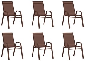 Cadeiras de jardim empilháveis 6 pcs textilene castanho