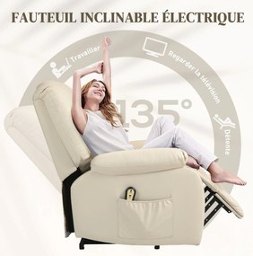 Poltrona relaxante reclinável elétrica com função de levantamento, apoio para os pés e comando à distância 86 x 92 x 102 cm Bege
