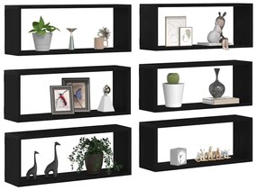 Estantes de Parede vidaXL 6 pcs Carvalho Preto 60x15x23 cm Madeira Eng