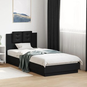 Estrutura de cama com cabeceira e luzes LED 100x200 cm preto