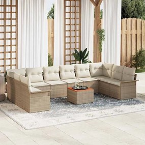 vidaXL Conjunto de Sofás de Jardim de 11 peças com Almofadas Bege Rattan Poliéster