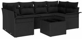 Conjunto de Sofás de Jardim de 7 Peças com Almofadas Pretas de Rattan