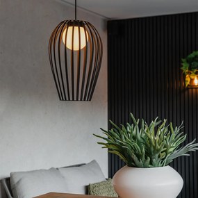 Candeeiro de suspensão design preto com opalino - Angela