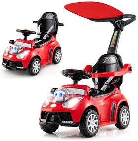 Andarilho crianças forma carro 3 em 1 Carro deslizante com guiador, buzina, música, luz e cinto de segurança Vermelho